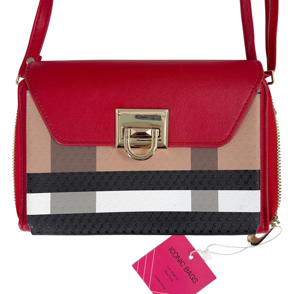 Iconic Bags Red Plaid Crossbody Wallet‎ Purse Y2K Chic
